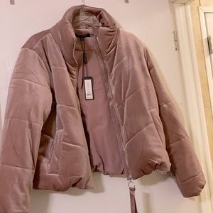 Rose shimmer puffy bomber jacket
